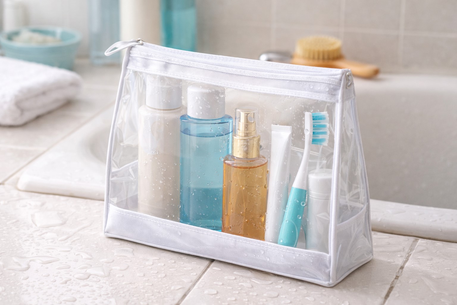 濡れても安心な素材で洗面具を収納