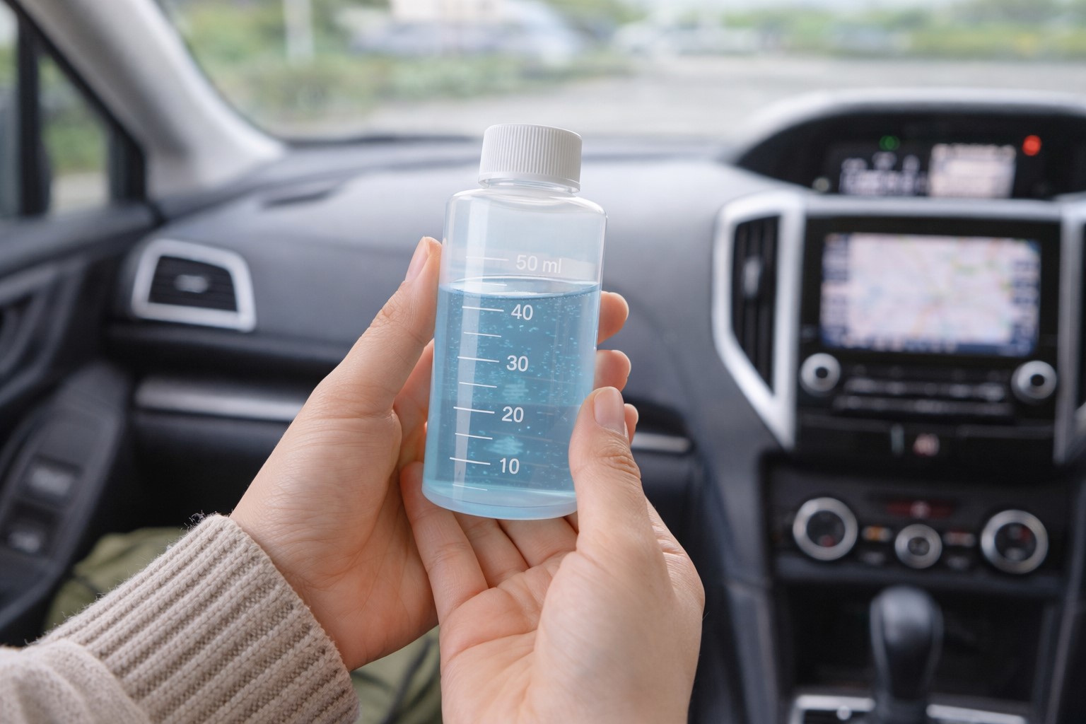 車の移動に便利な目盛り付き容器