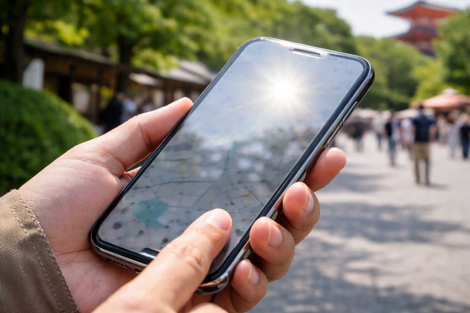屋外観光で画面が反射し見えにくい