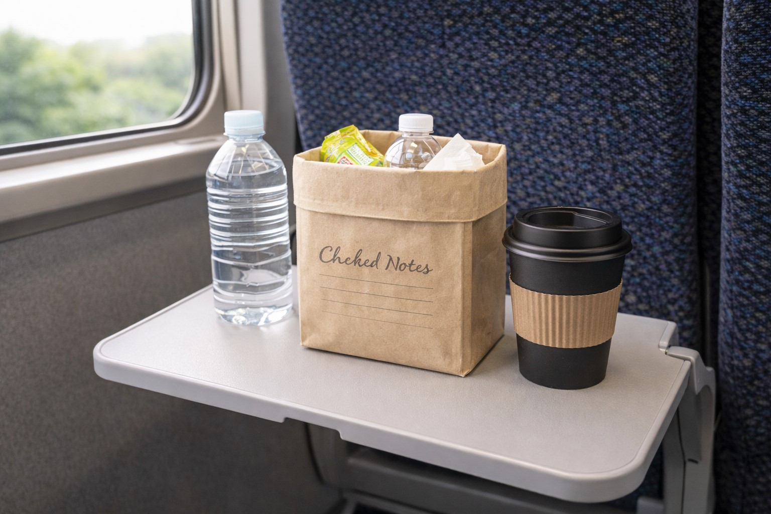 電車のテーブルに置ける便利な袋