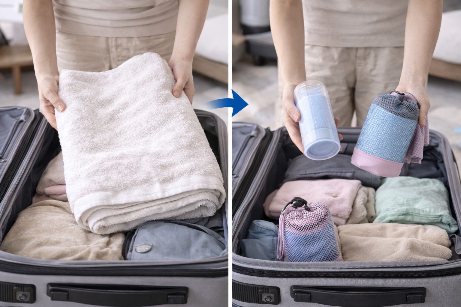 バスタオルの代用で荷物を減らす