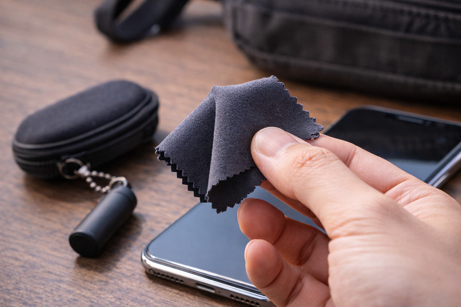 汚れ防止に専用クロスを携帯する