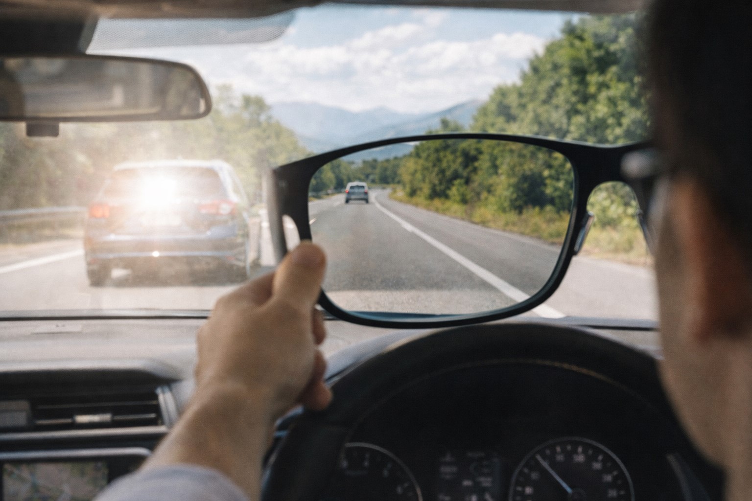 ドライブの反射を抑える偏光機能