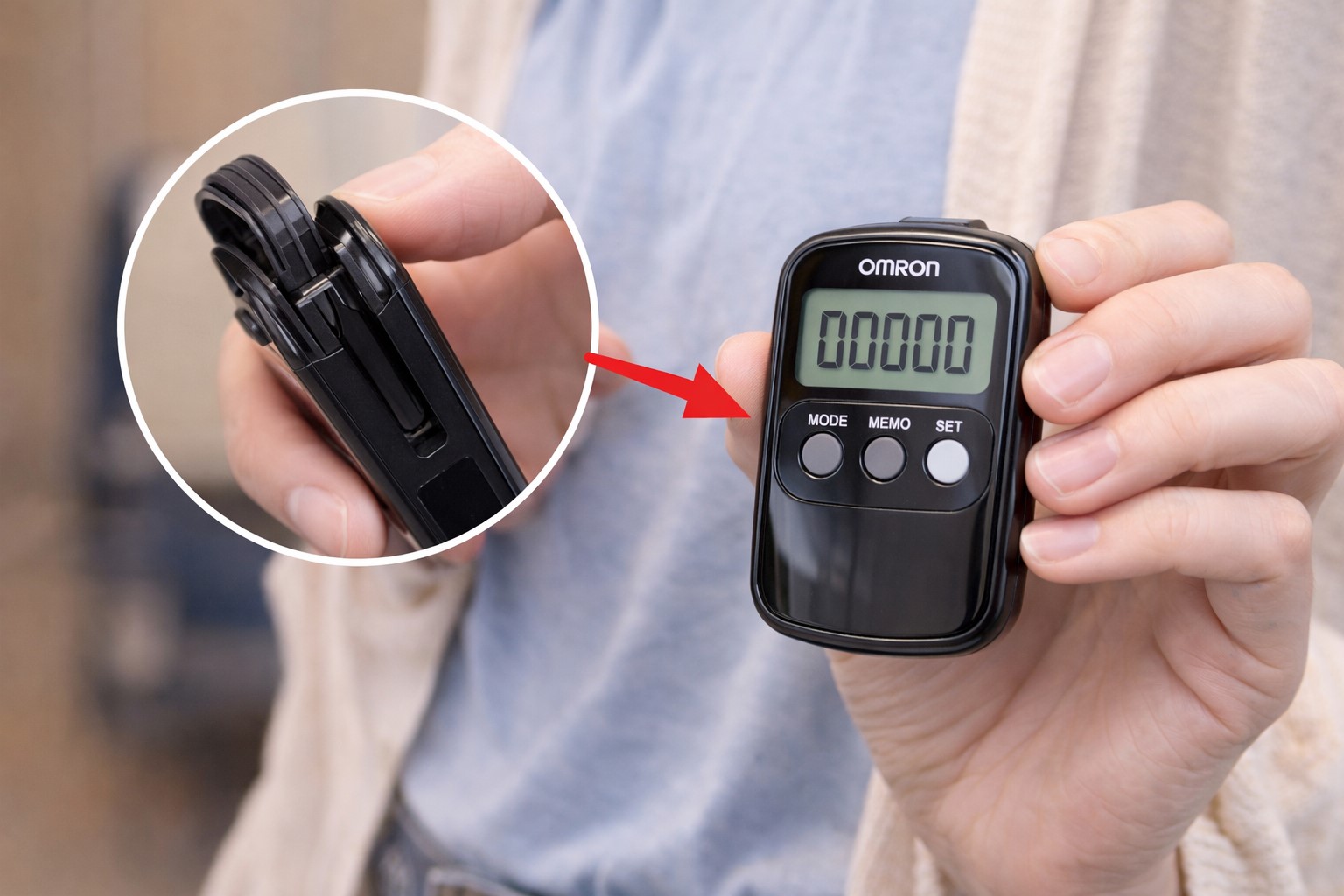 服に付けやすいクリップ式の構造