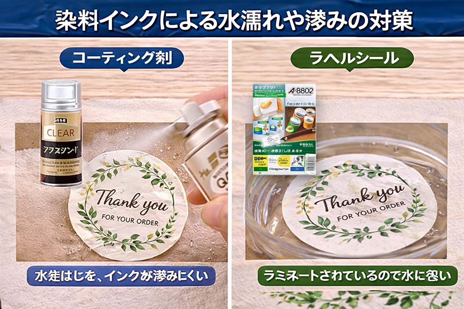 染料インクによる水濡れや滲みの対策