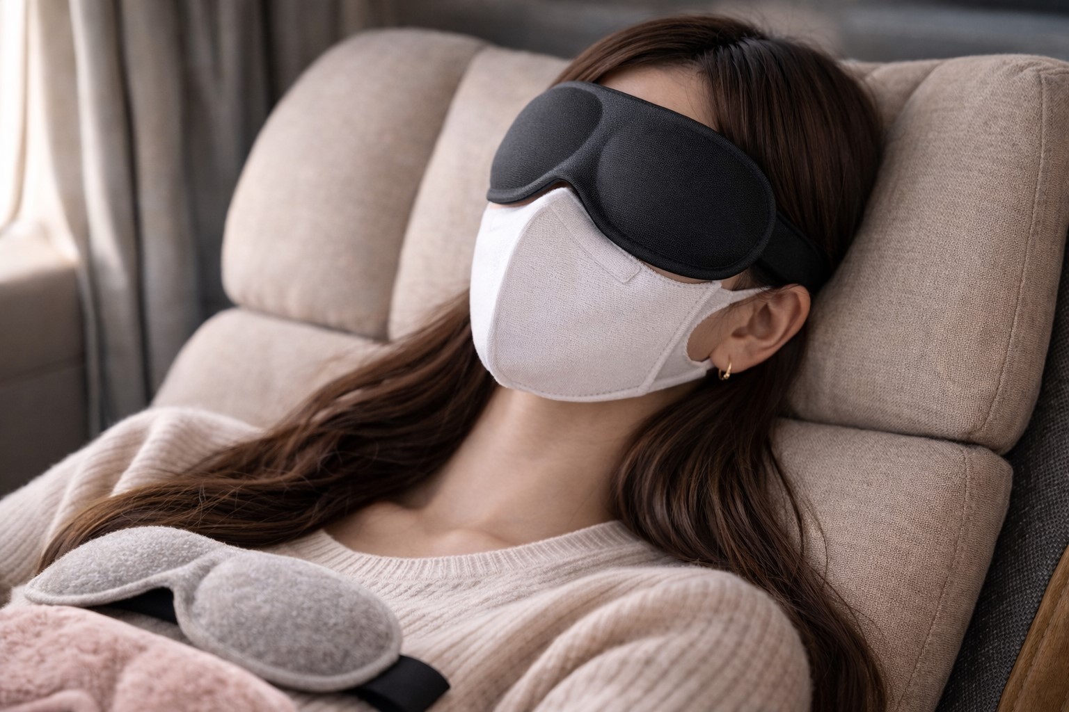 車内の寝顔を隠す立体マスク