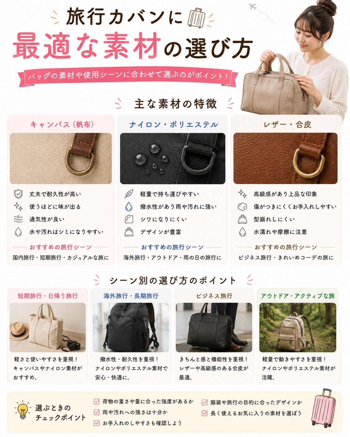 旅行カバンに最適な素材の選び方