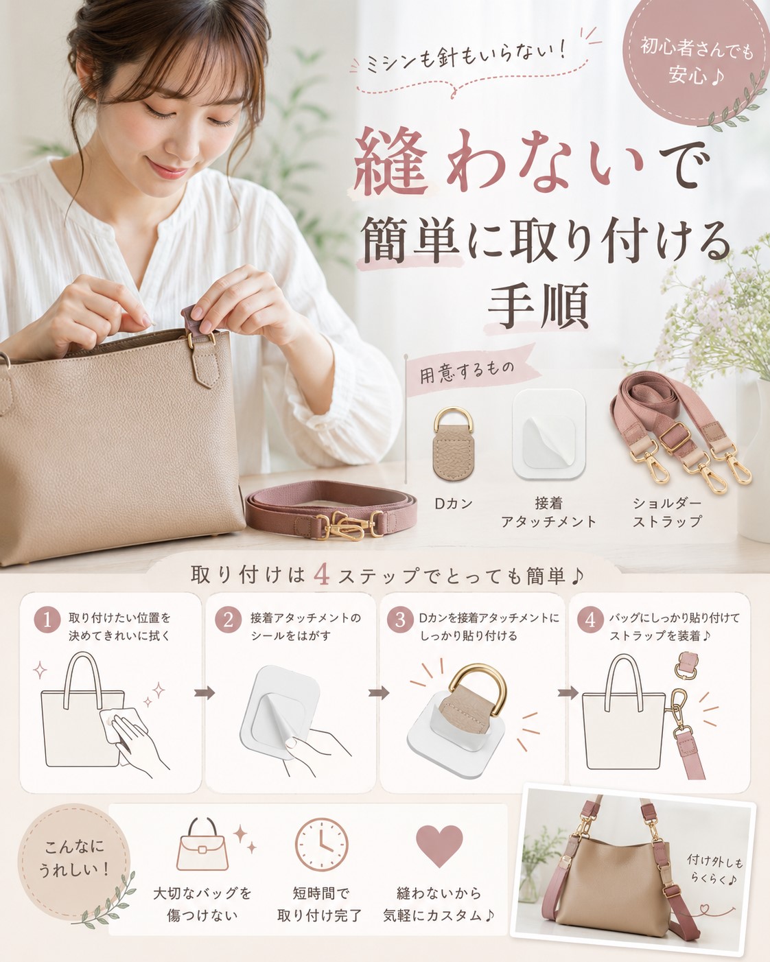 縫わないで簡単に取り付ける手順