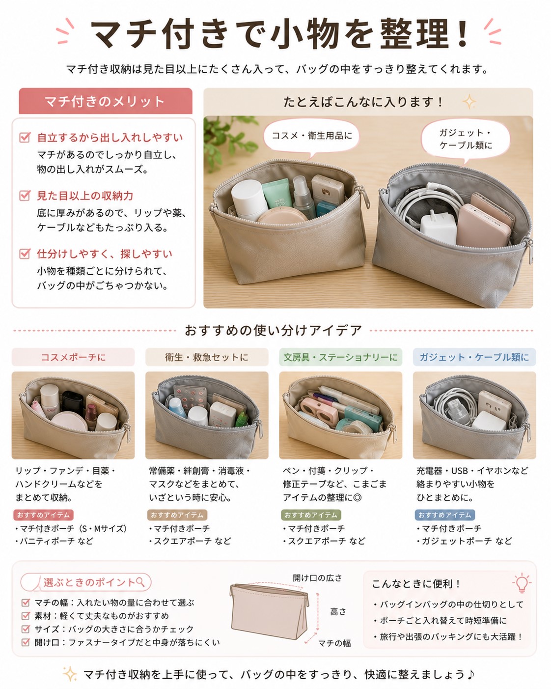 マチ付きで小物を整理