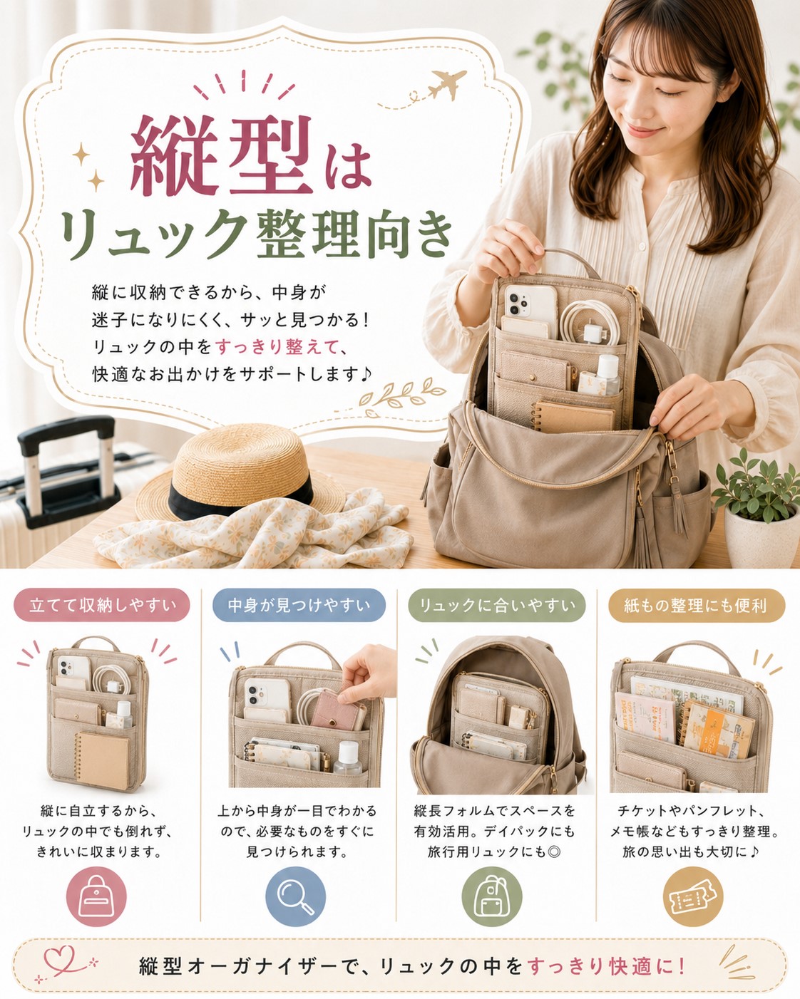 縦型はリュック整理向き