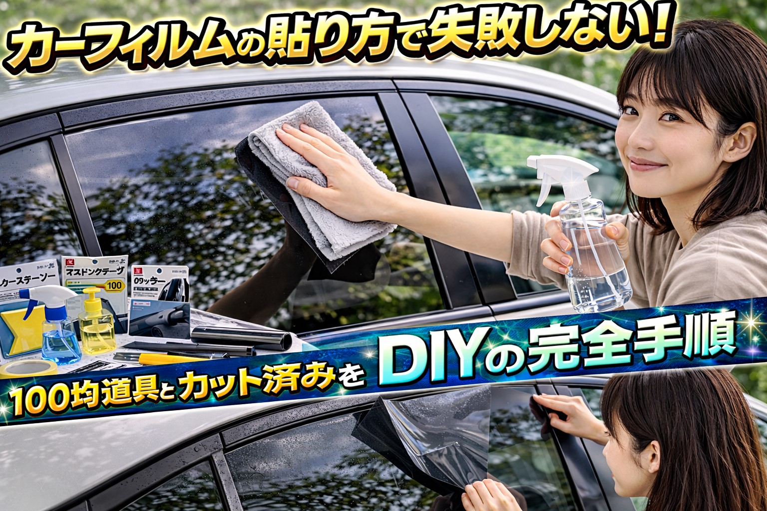 カーフィルムの貼り方で失敗しない！100均道具とカット済みを活用したDIYのコツと完全手順