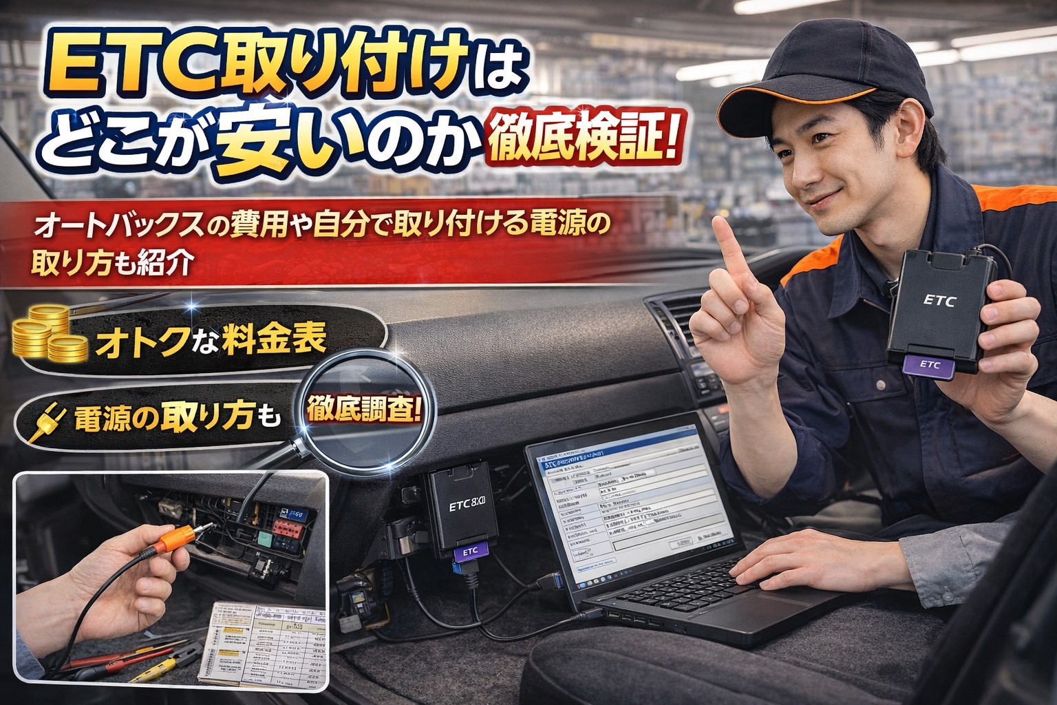 ETC取り付けはどこが安いのか徹底検証！オートバックスの費用や自分で取り付ける電源の取り方も紹介