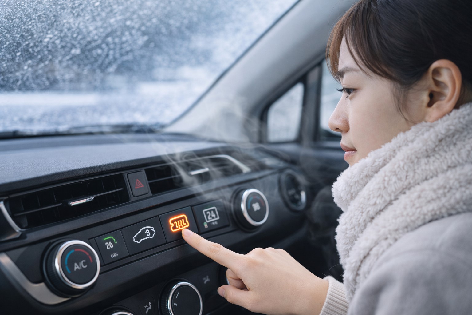 冬の暖房でA/Cを使う場面