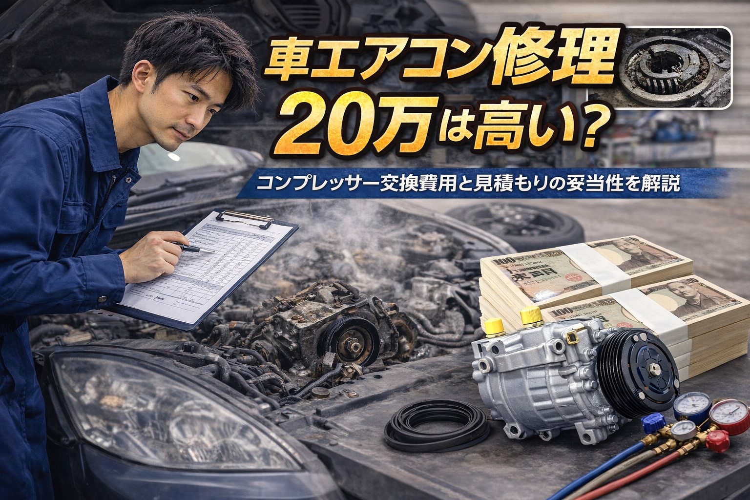 車のエアコン修理20万は高い？コンプレッサー交換費用と見積もりの妥当性を解説