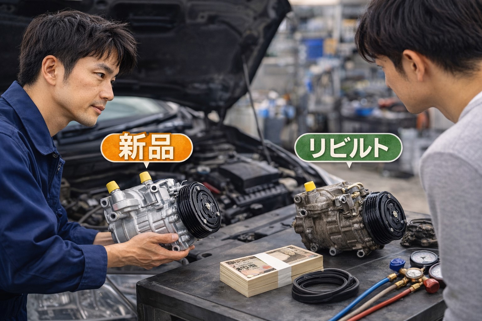 コンプレッサー交換は新品とリビルトどちらが良い?