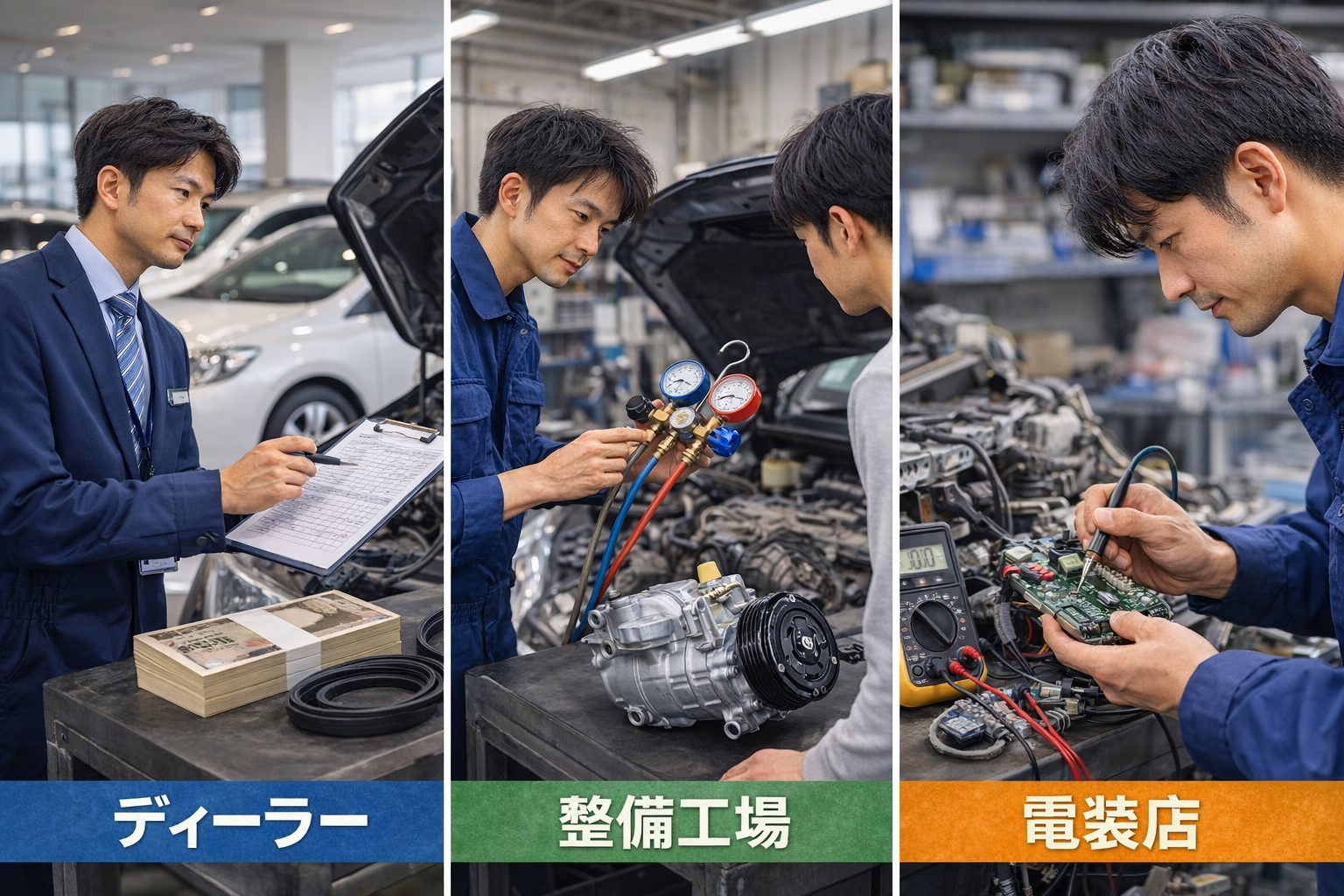 ディーラー・整備工場・電装店の違い
