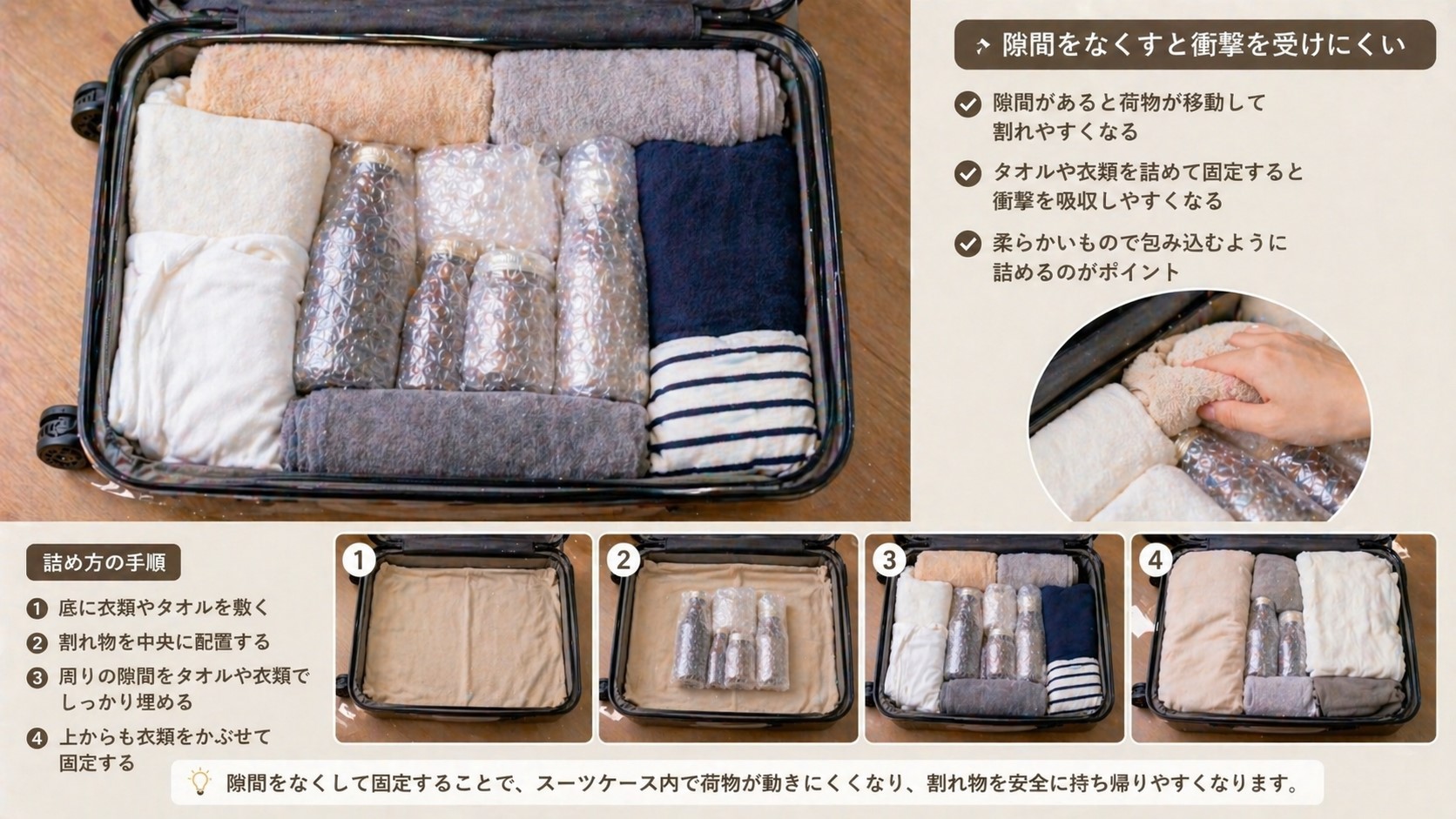 タオルや衣類を使って隙間をなくす工夫