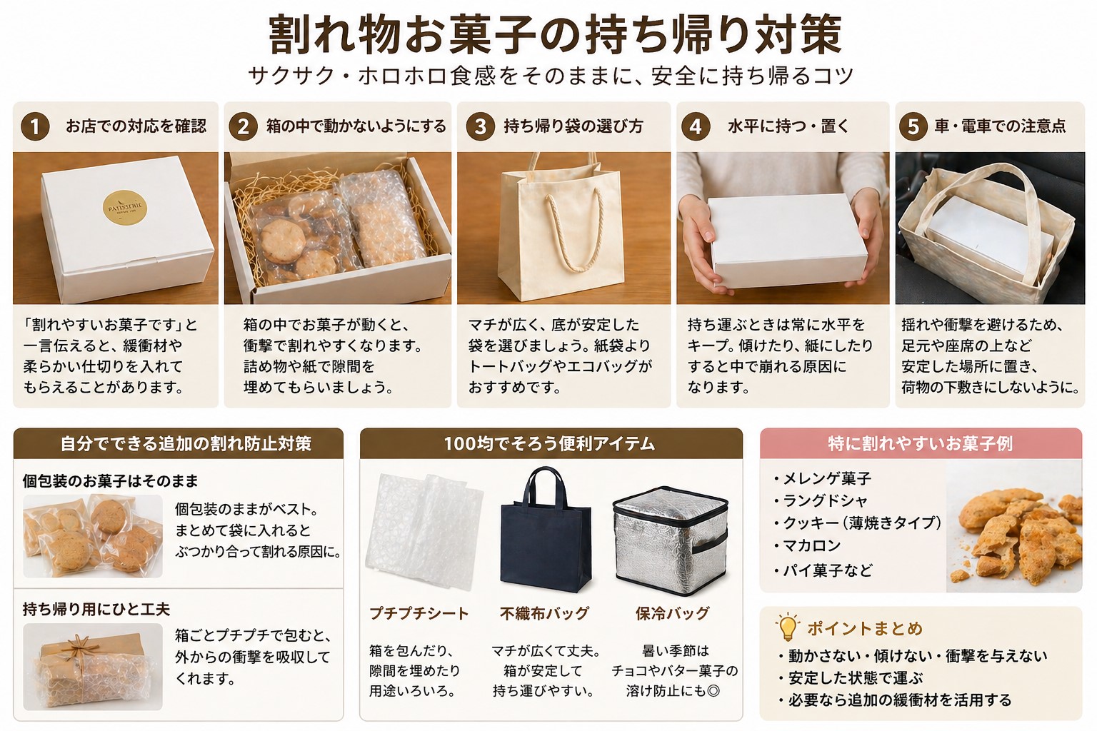 割れ物お菓子の持ち帰り対策