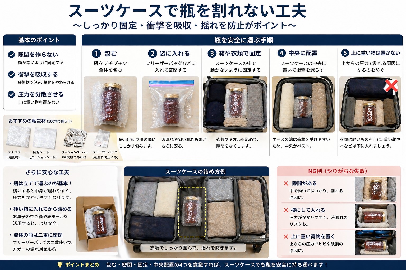 スーツケースで瓶を割れない工夫