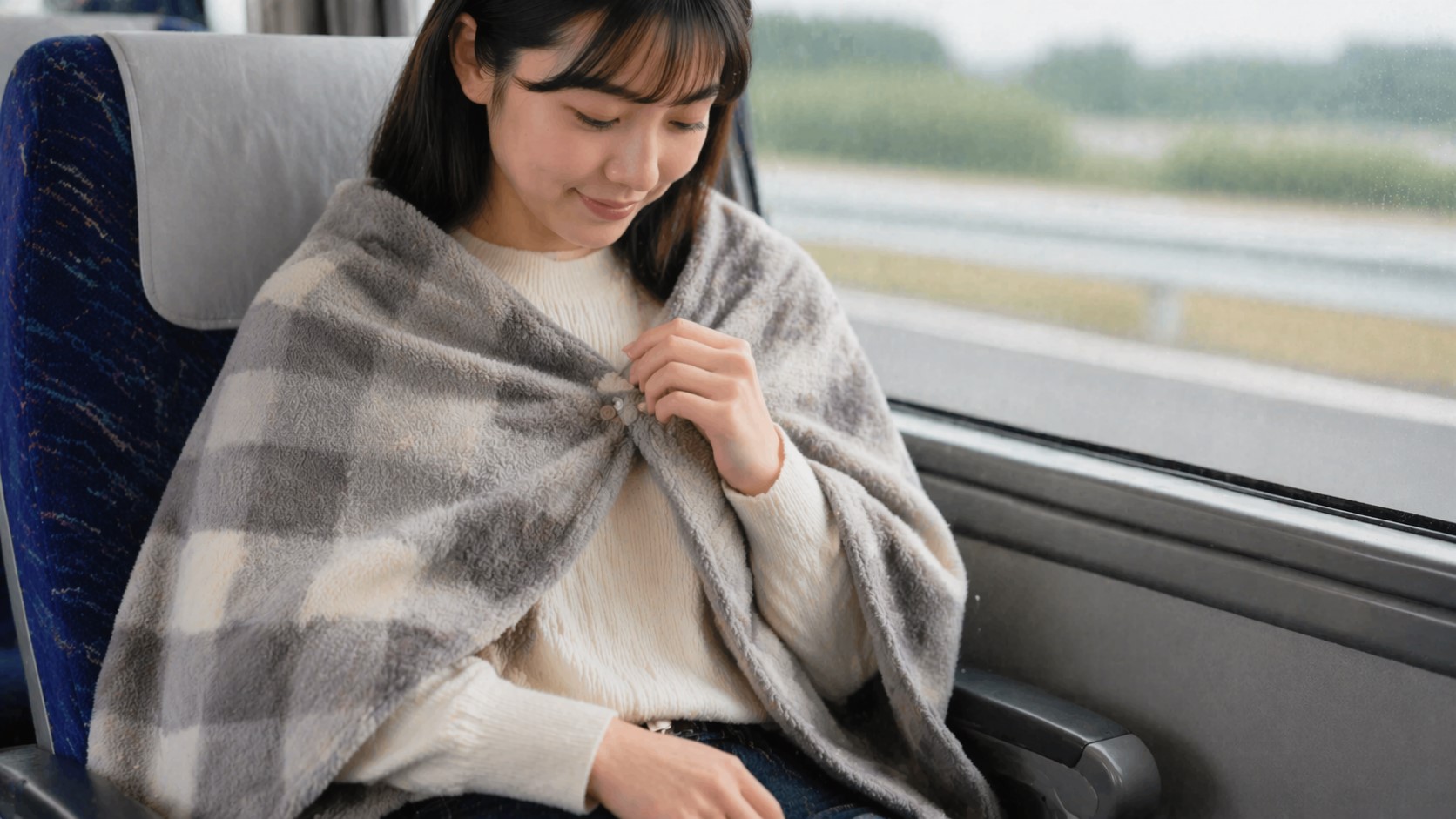 肩から羽織るポンチョ風のアレンジ術