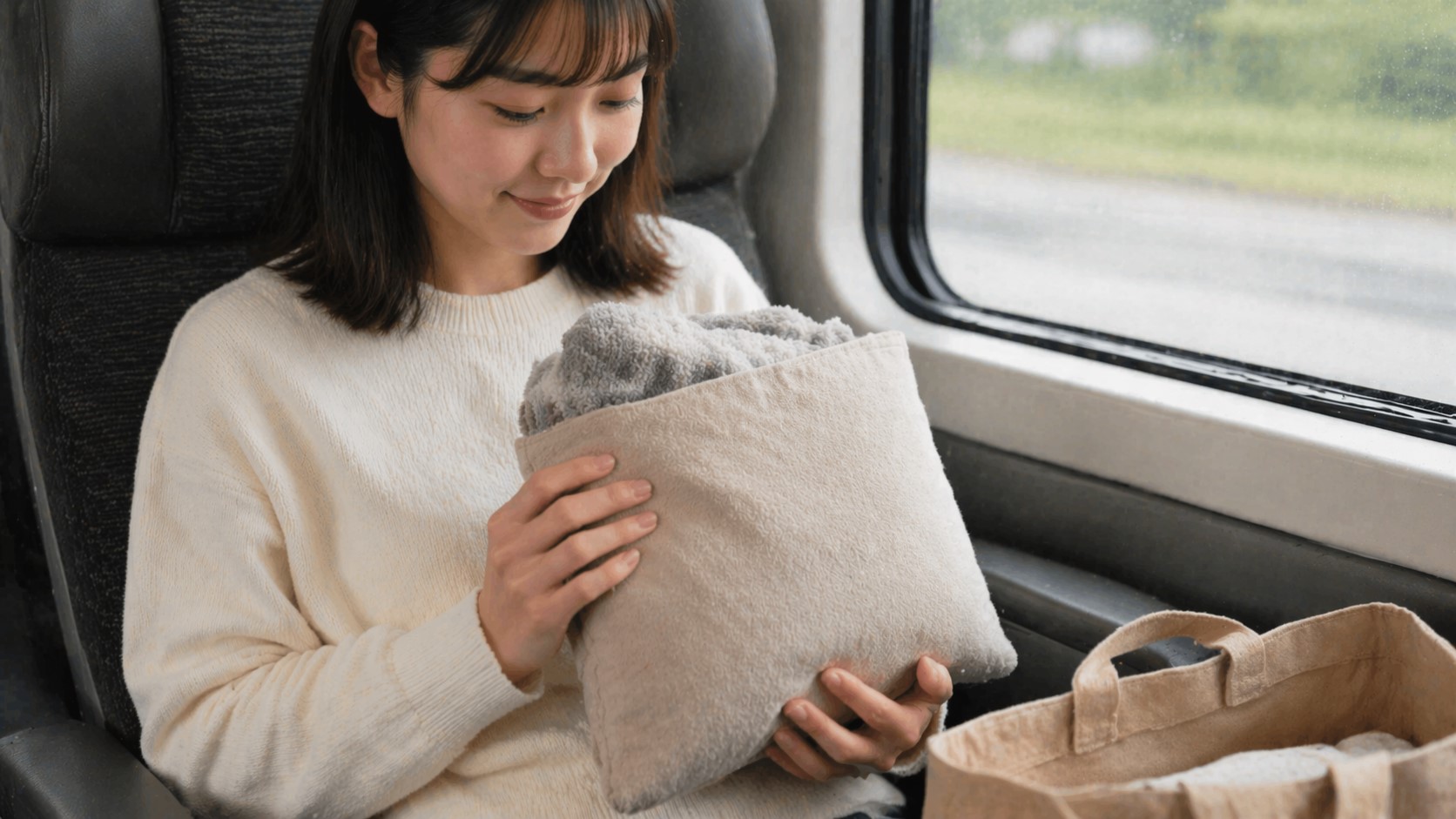 持ち運びに適したクッション風の収納