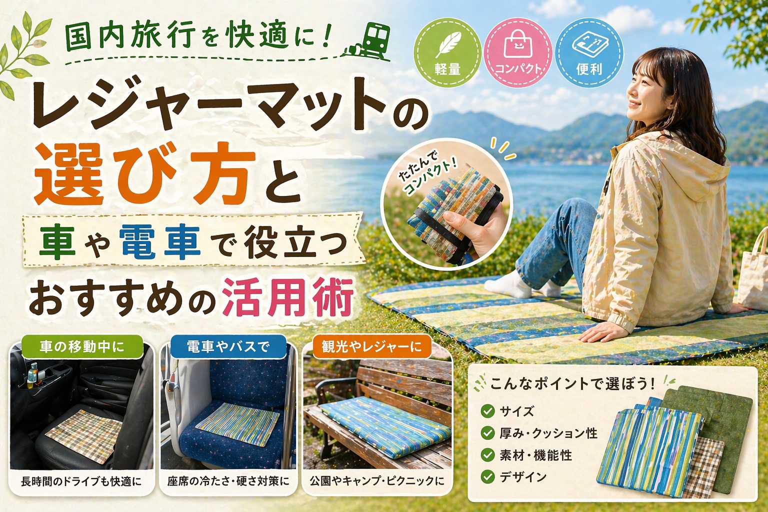 国内旅行を快適に！ダイソーのレジャーマットの選び方と車や電車で役立つおすすめの活用術