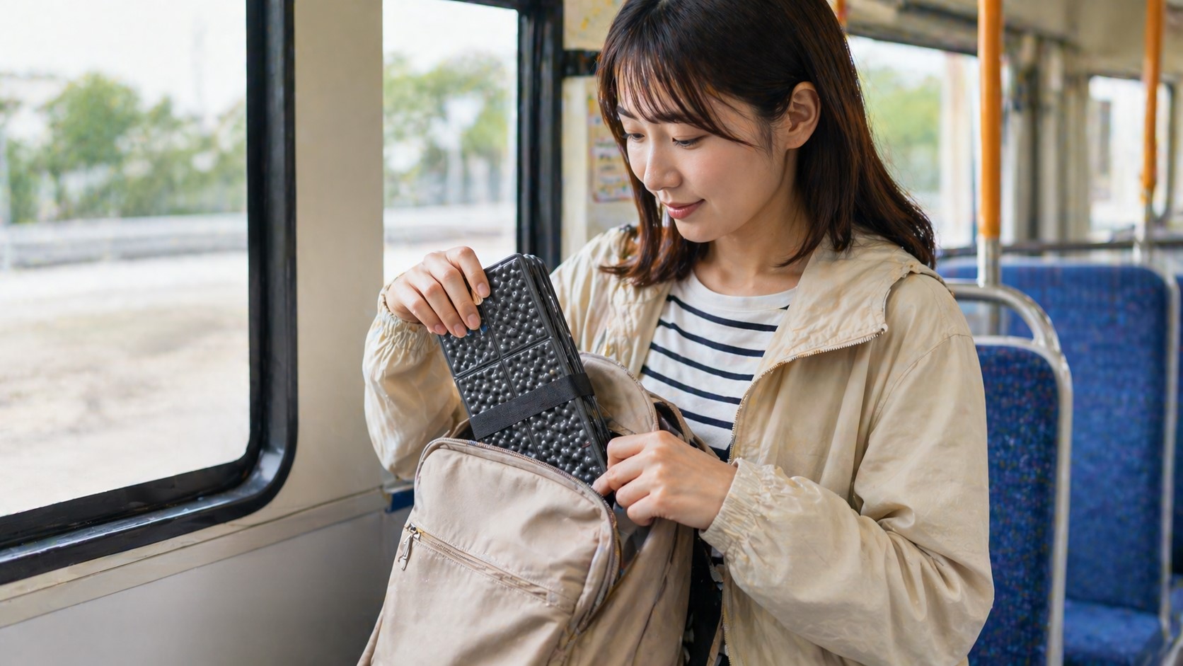 電車やバス移動に最適なコンパクトサイズ