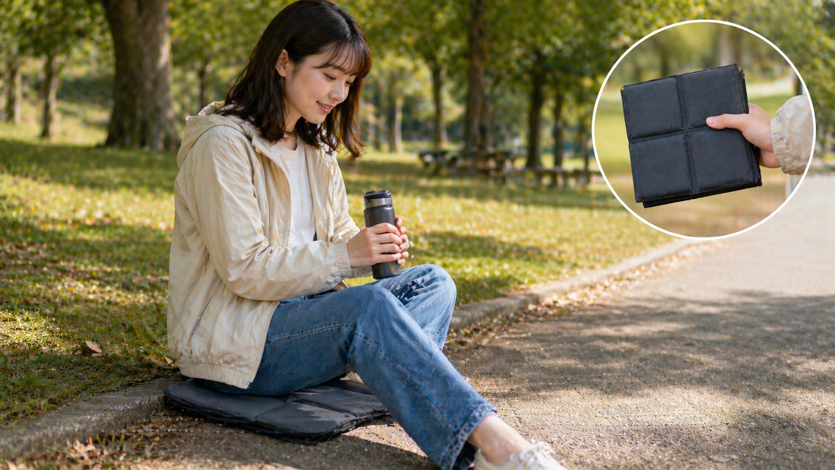 携帯に便利な1人用の折りたたみ座布団