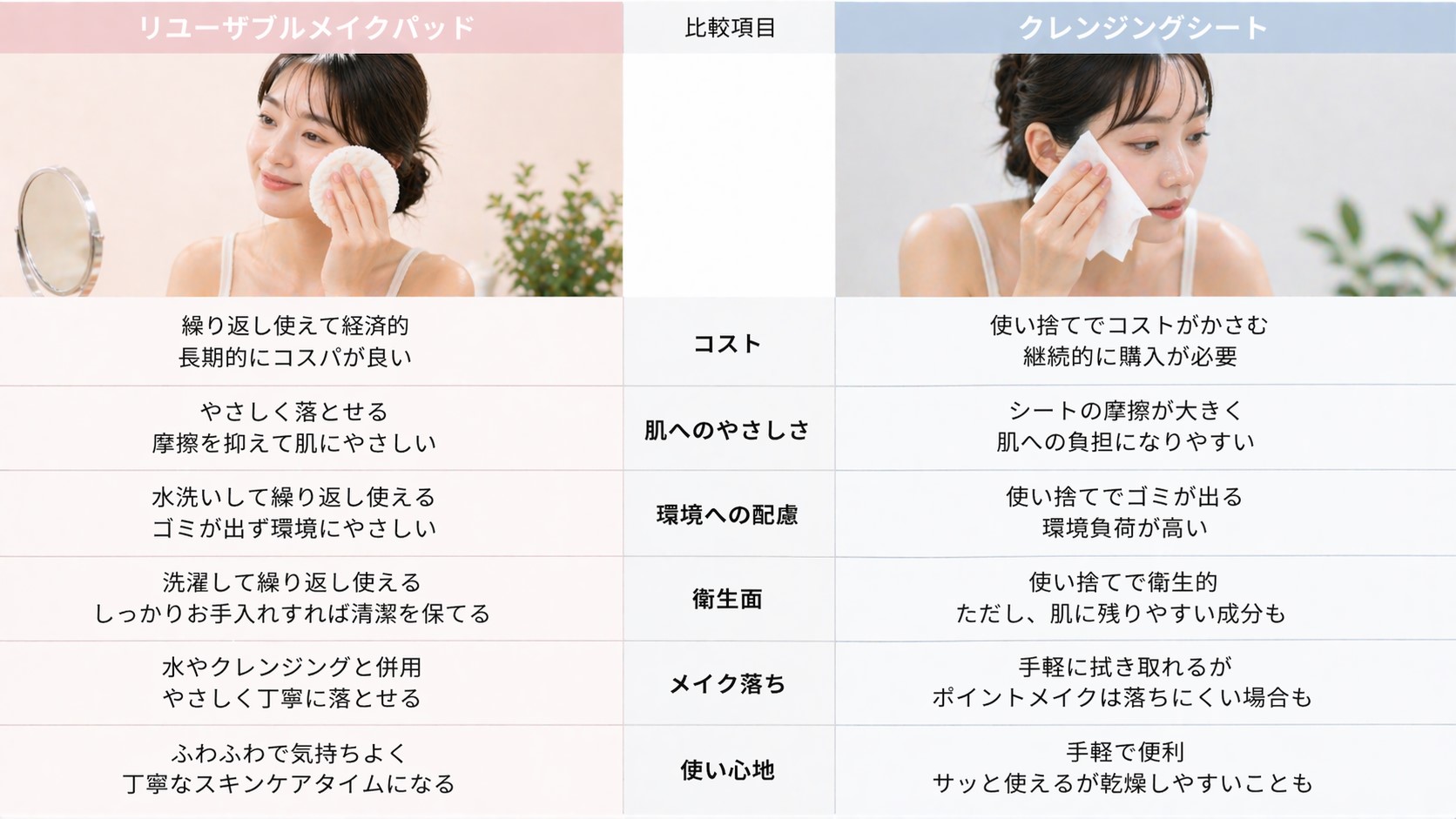 クレンジングシートとの違いを比較