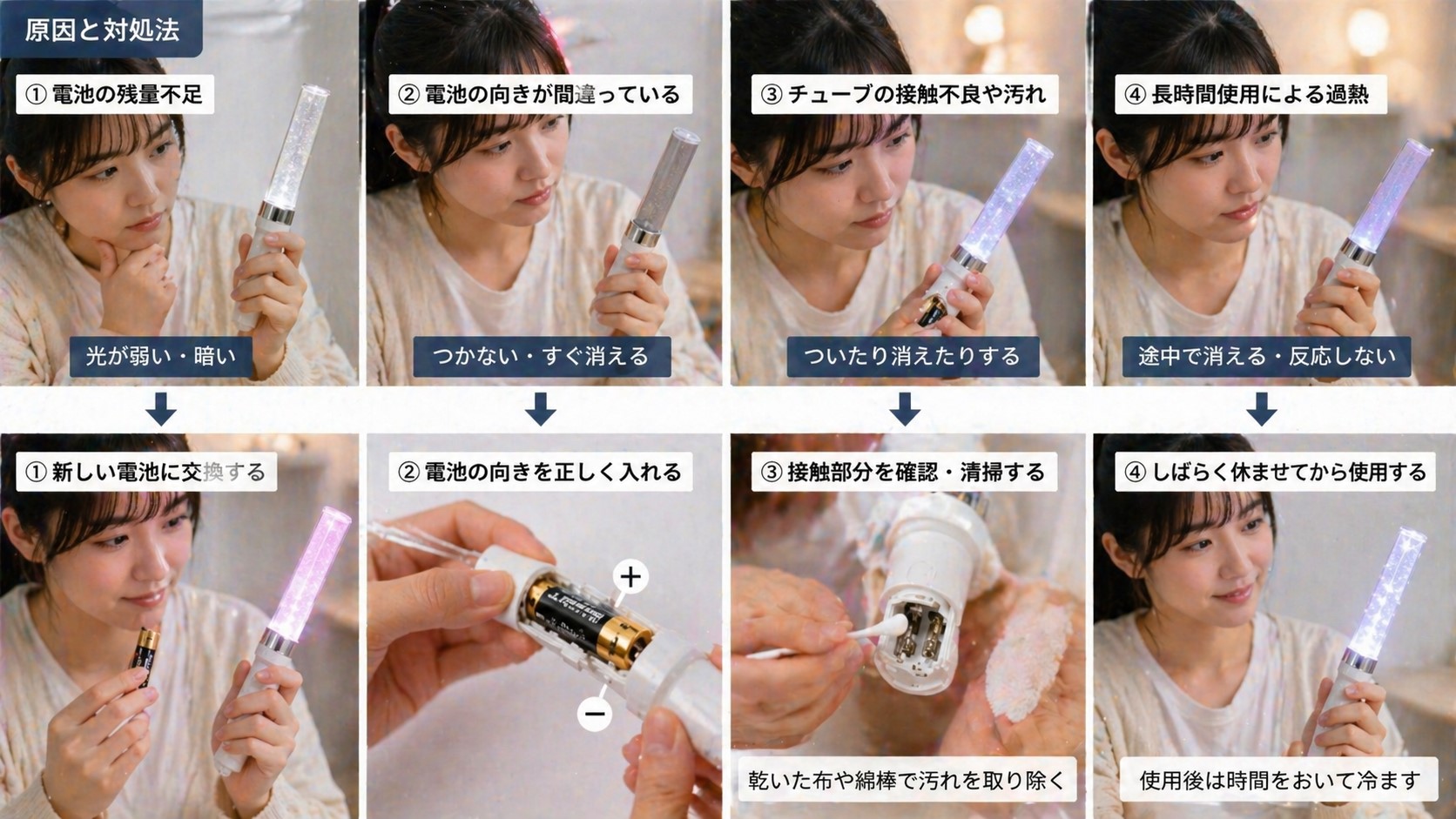 光が弱い・すぐ消える時の原因と対処法