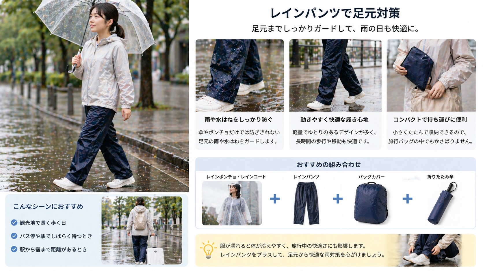 レインパンツで足元対策