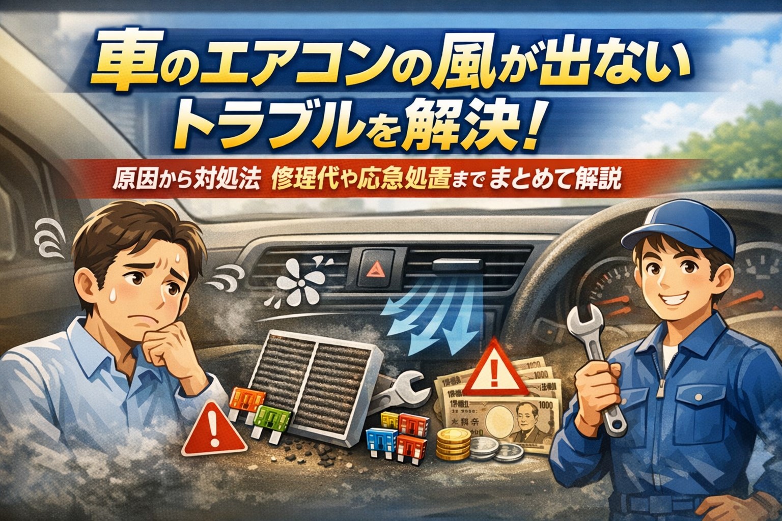 車のエアコンの風が出ないトラブルを解決！原因から対処法 修理代や応急処置までまとめて解説