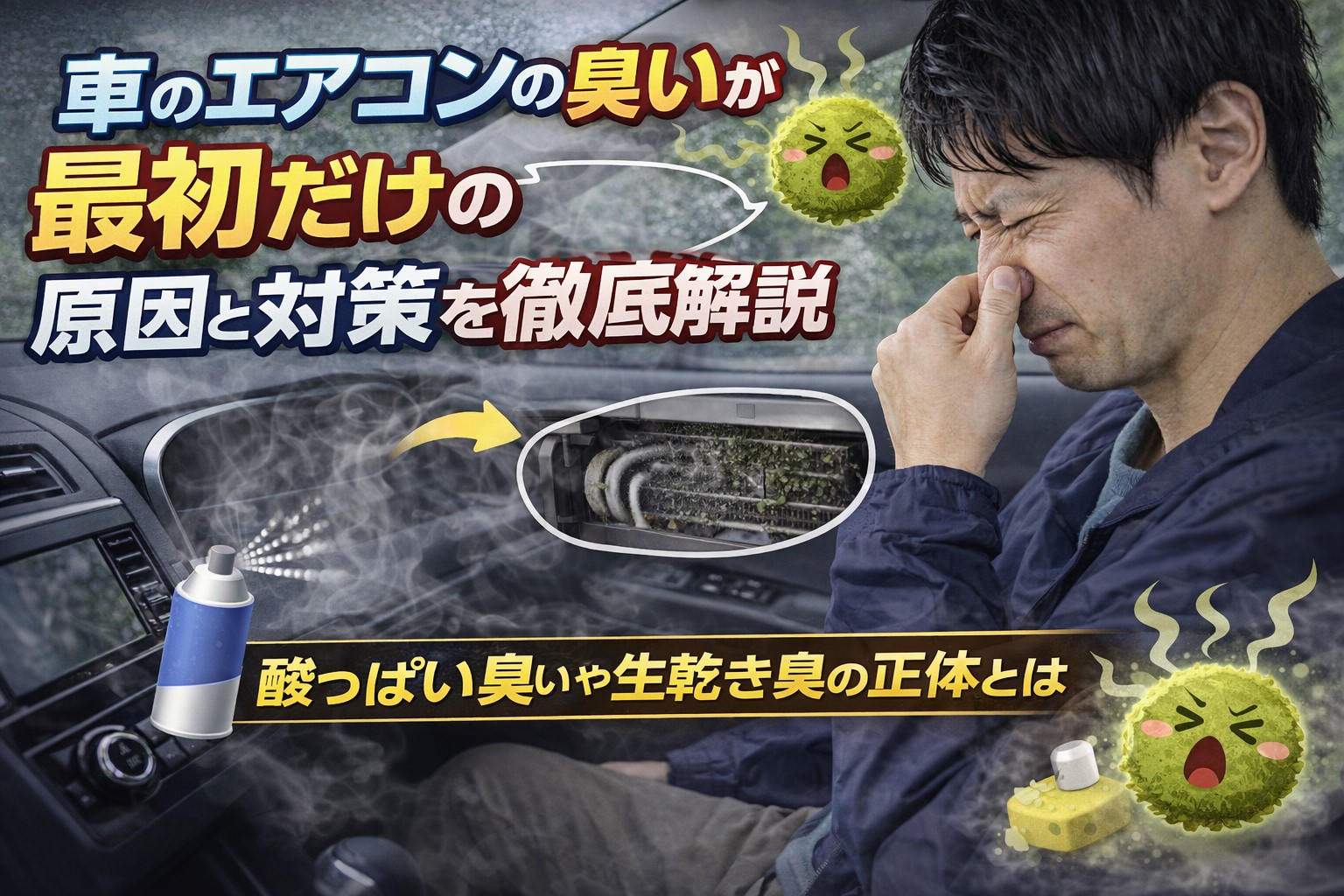 車のエアコンの臭いが最初だけの原因と対策を徹底解説｜酸っぱい臭いや生乾き臭の正体とは