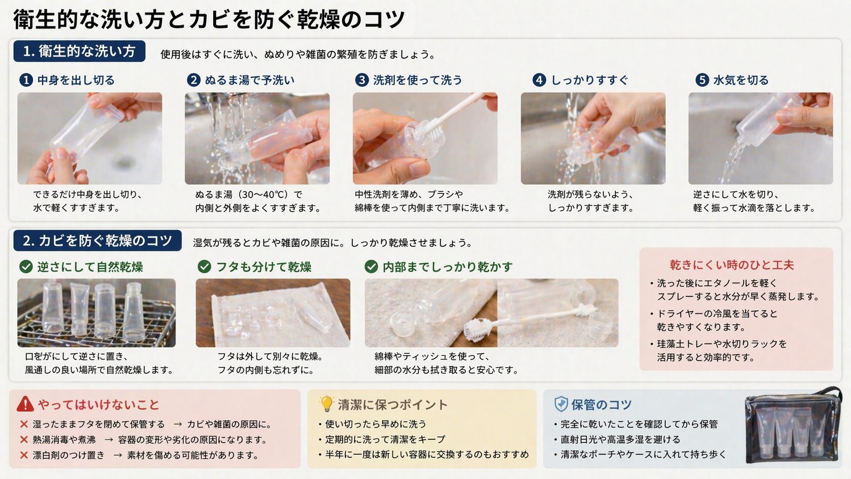 衛生的な洗い方とカビを防ぐ乾燥のコツ