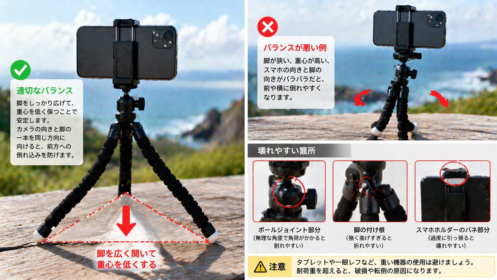 重みで壊れやすい箇所と適切なバランス