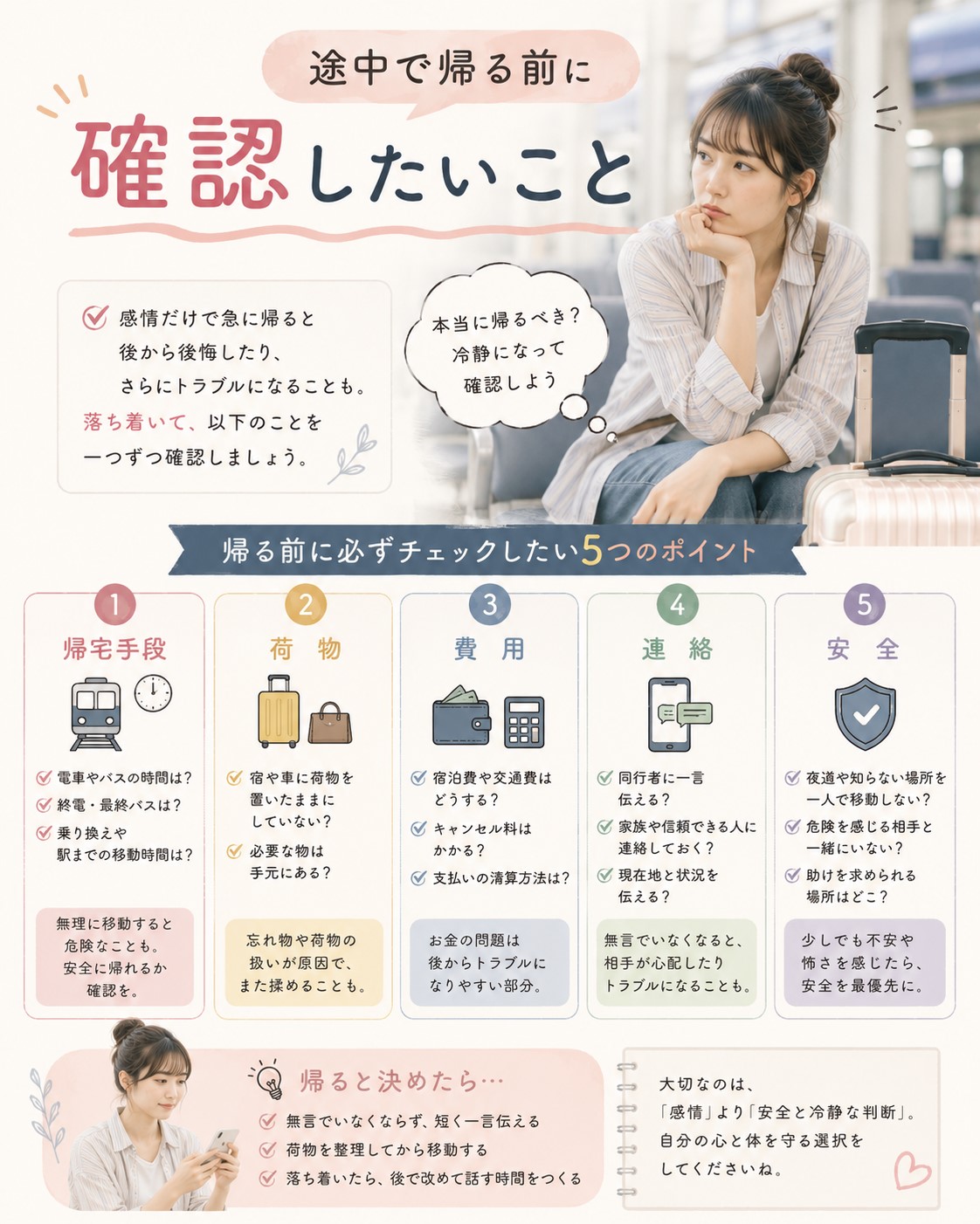 途中で帰る前に確認したいこと