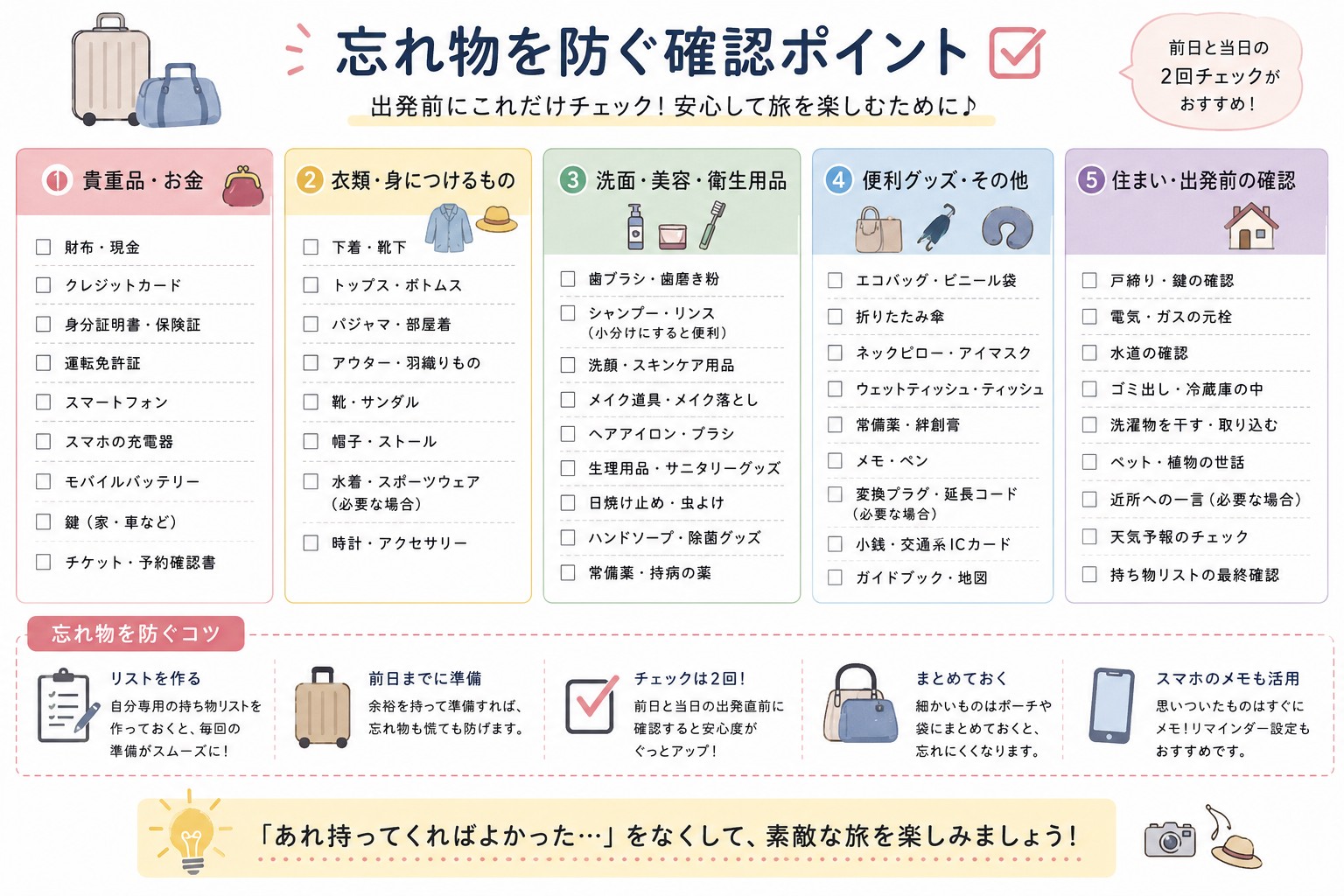 忘れ物を防ぐ確認ポイント