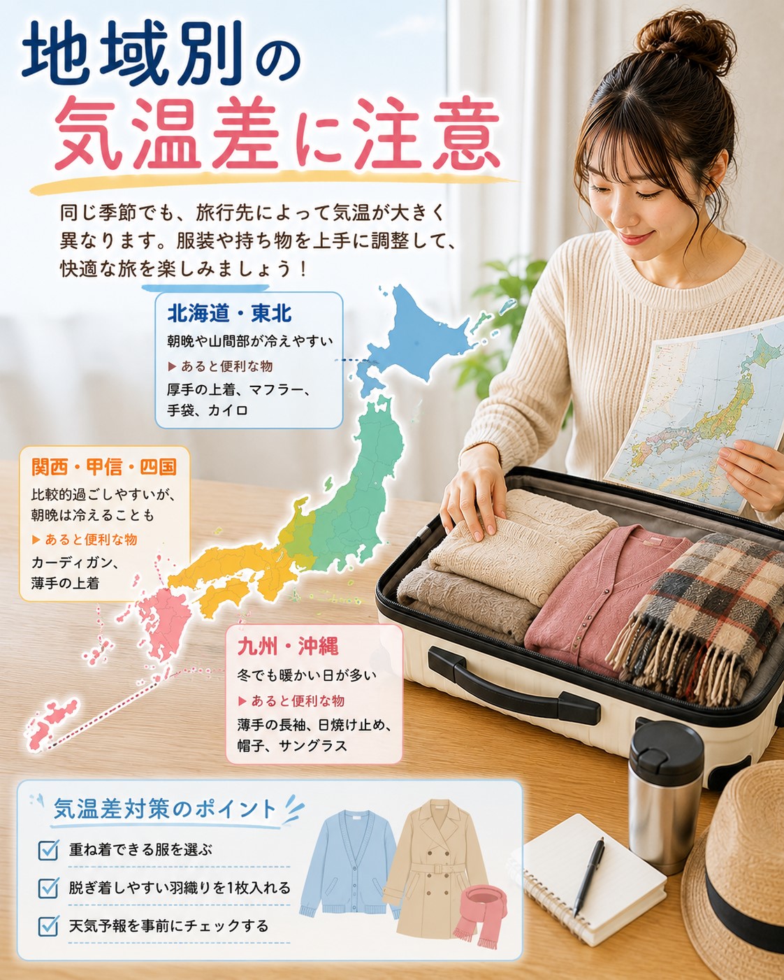 地域別の気温差に注意