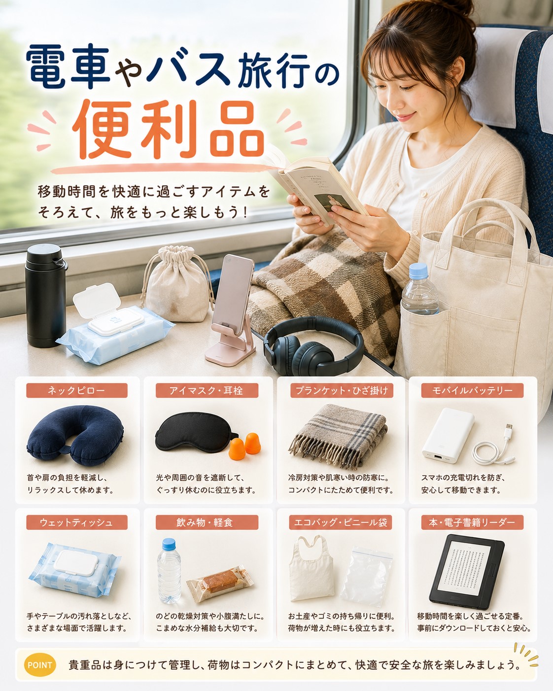 電車やバス旅行の便利品