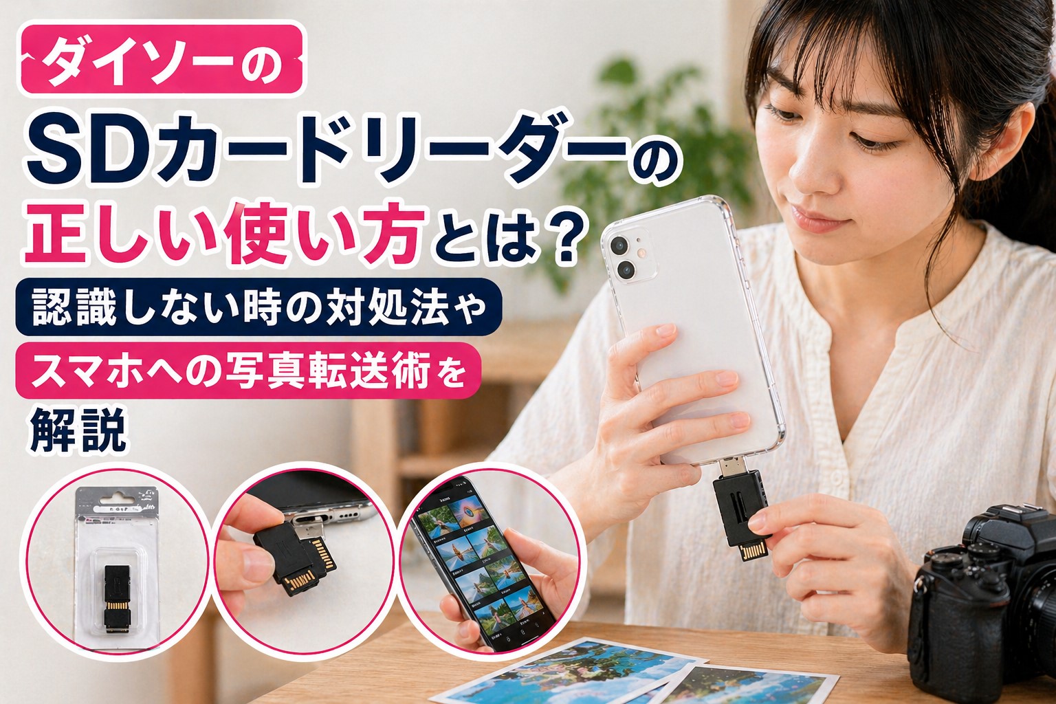 ダイソーのSDカードリーダーの正しい使い方とは？認識しない時の対処法やスマホへの写真転送術を解説