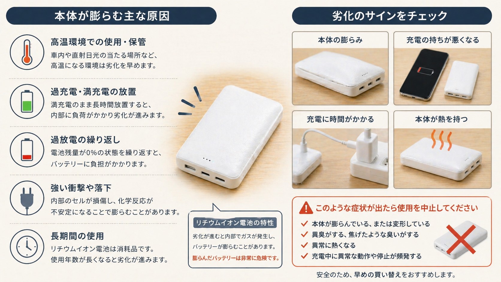 本体が膨らむ原因と劣化のサイン