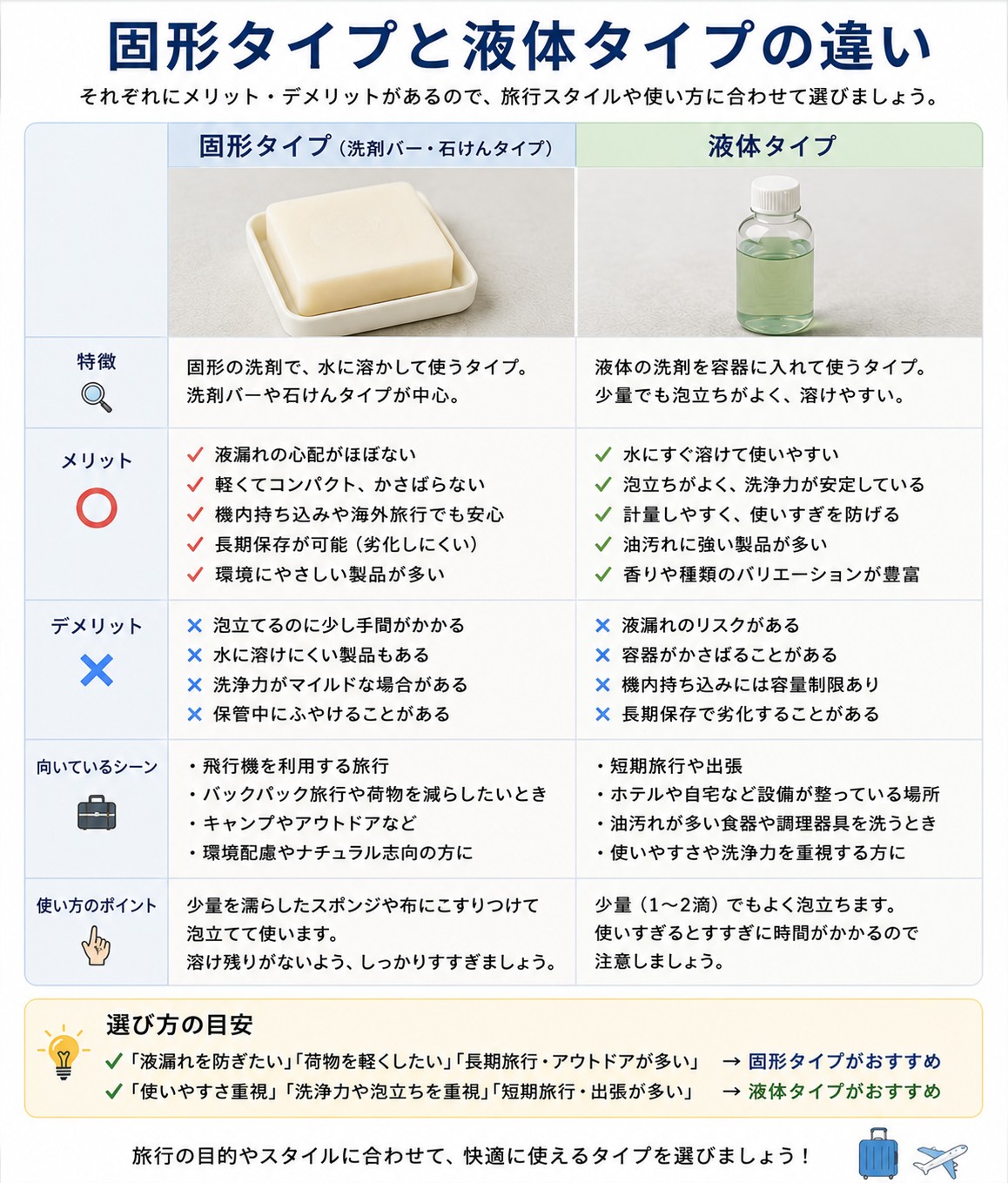 固形タイプと液体タイプの違い