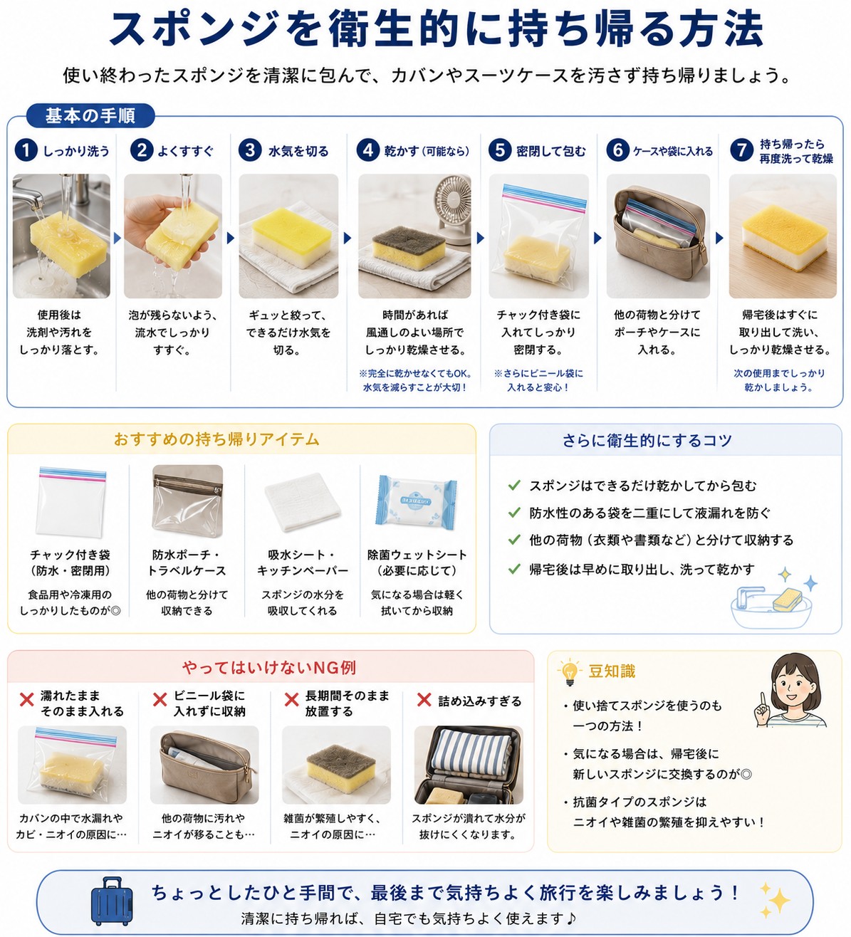スポンジを衛生的に持ち帰る方法