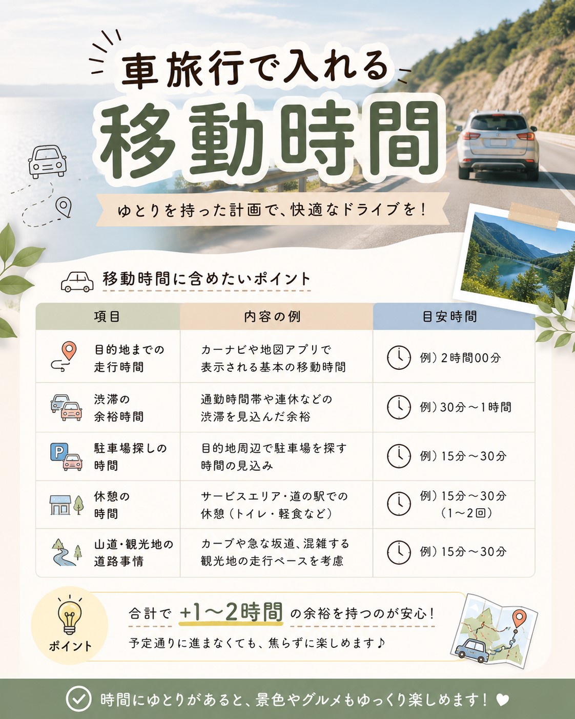 車旅行で入れる移動時間