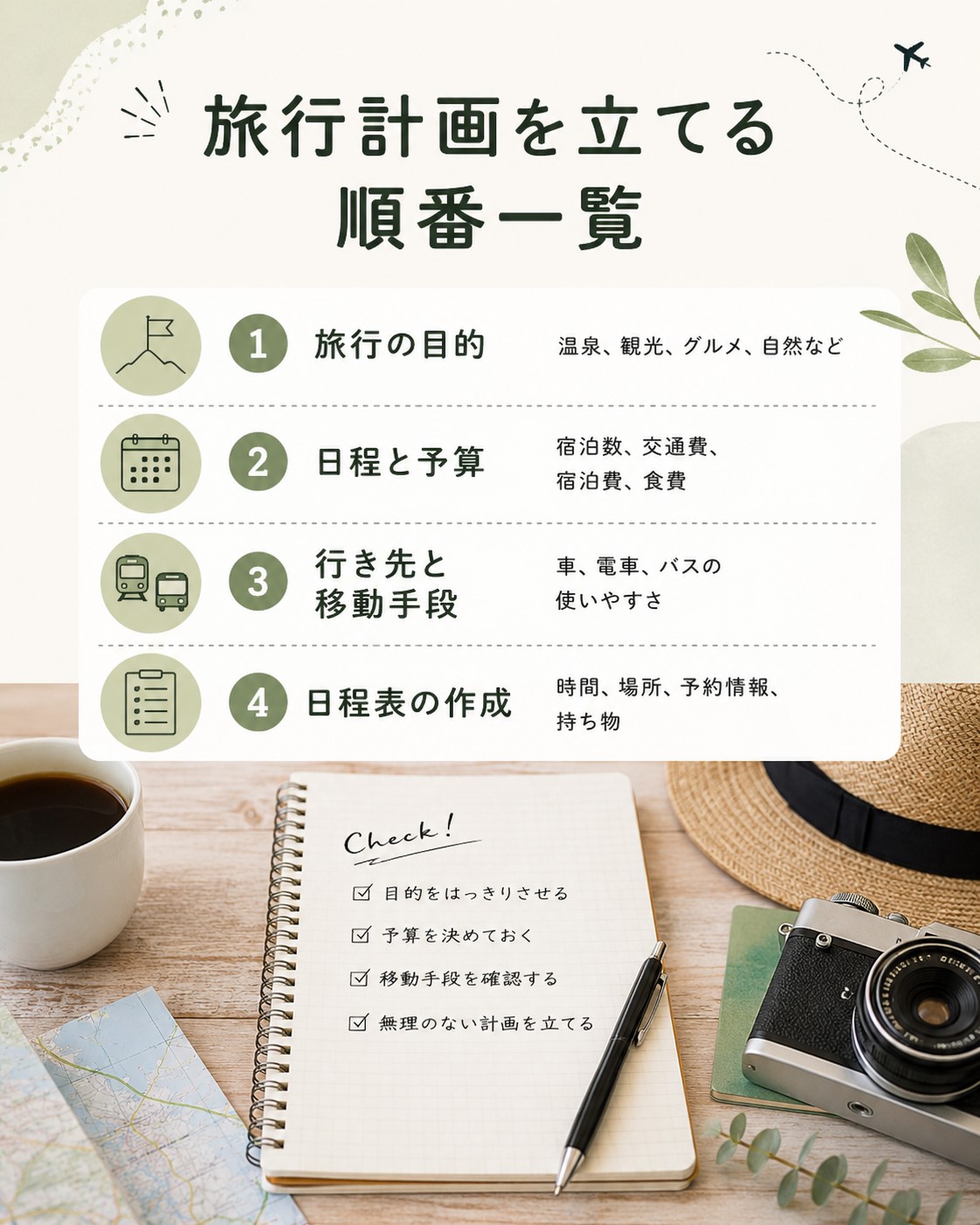 旅行計画を立てる順番一覧