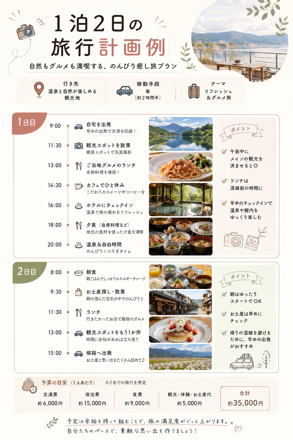 1泊2日の旅行計画例