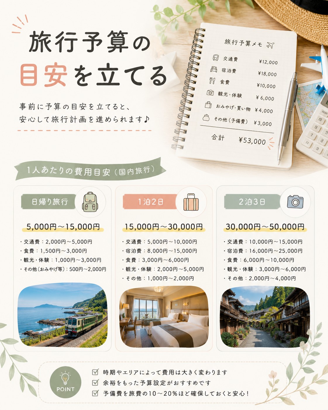 旅行予算の目安を立てる