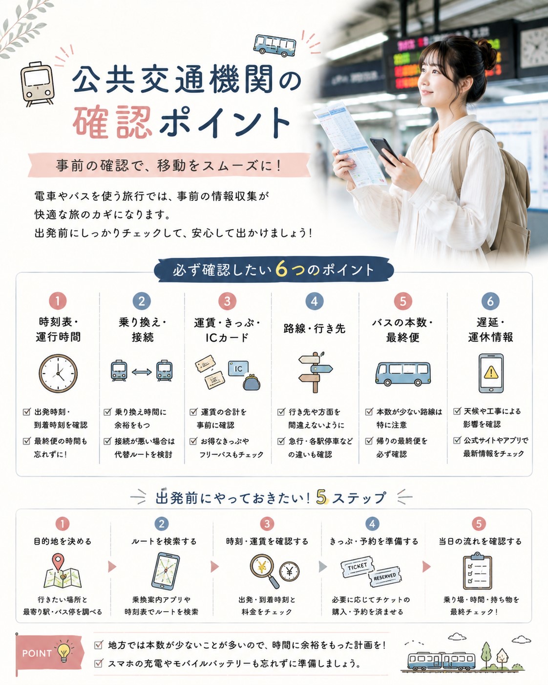 公共交通機関の確認ポイント