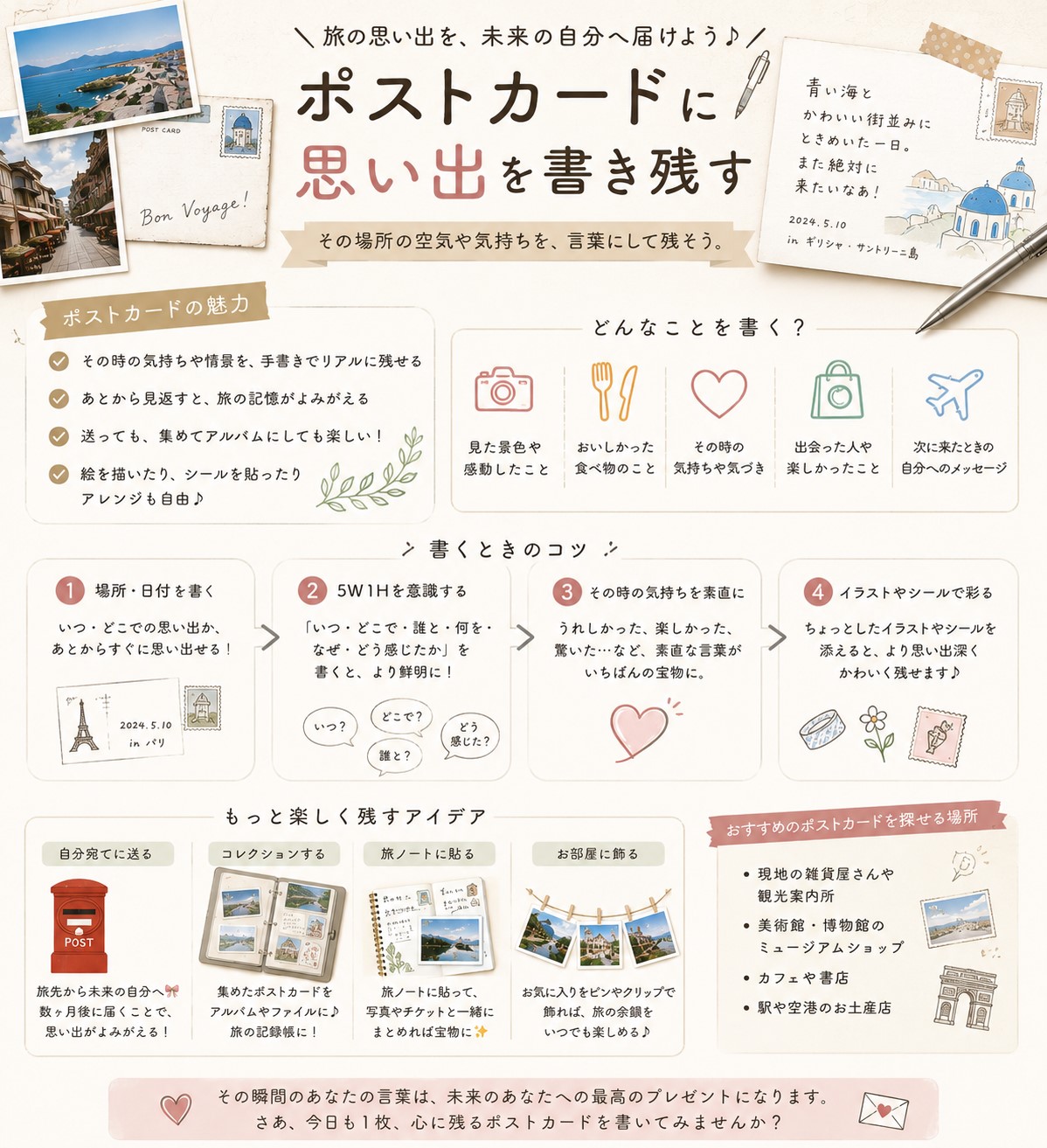 ポストカードに思い出を書き残す