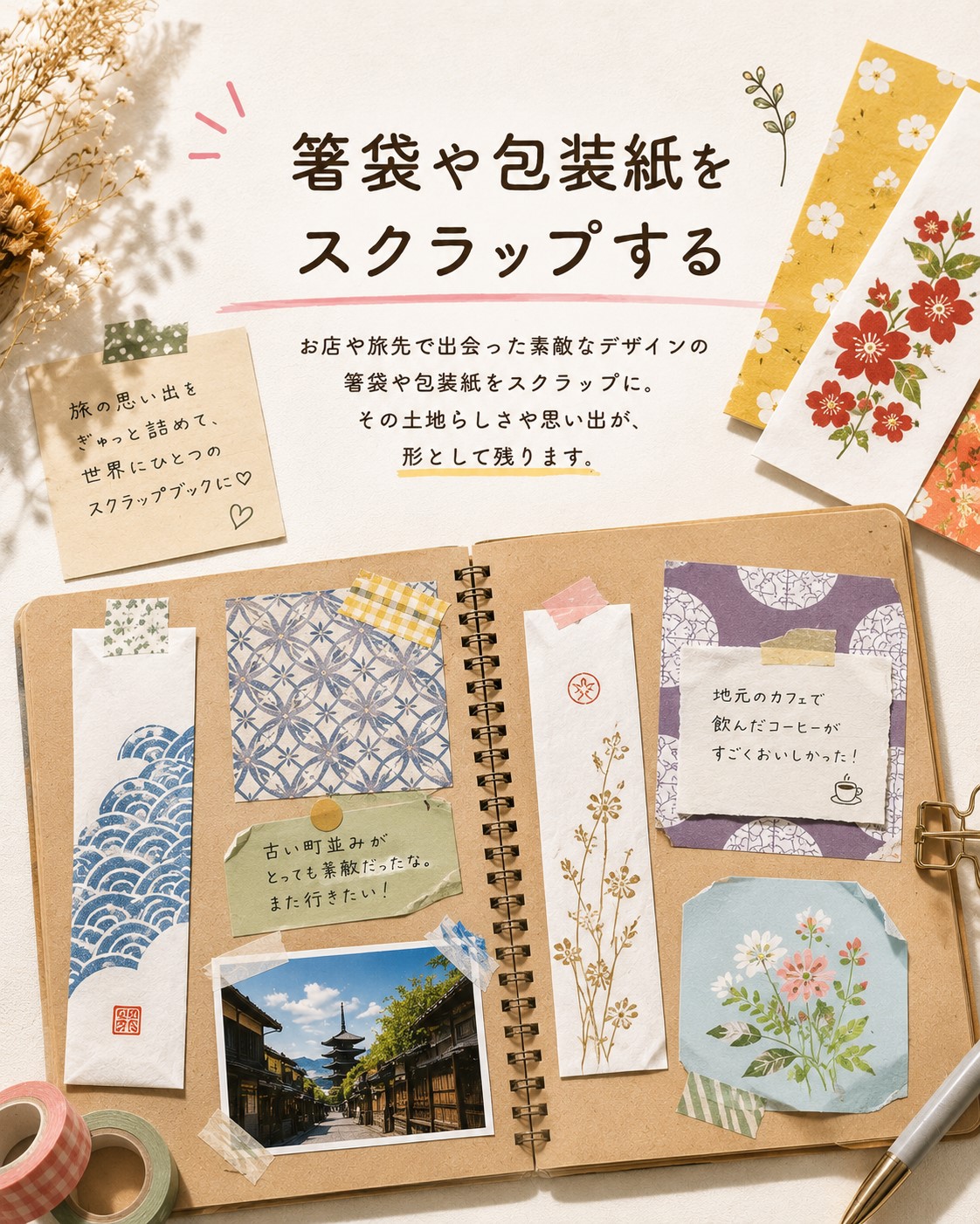 箸袋や包装紙をスクラップする